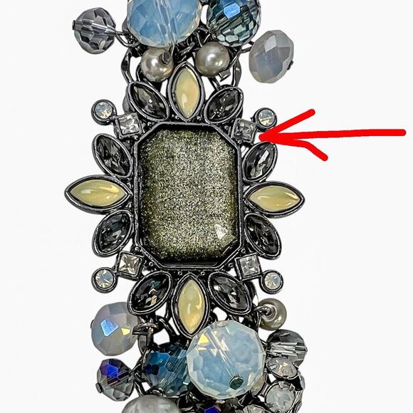 Cha Cha Bracelet Glitter Stone Blue Dangle Beads Gun Metal Chain Magnet Clasp - Picture 13 of 14